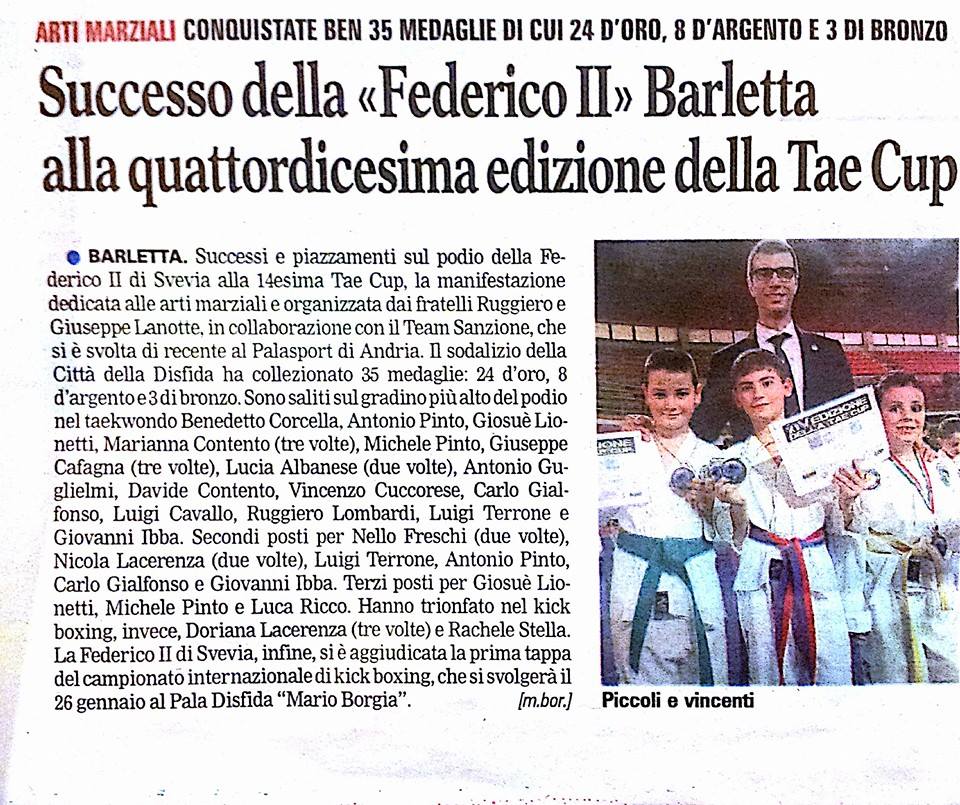 Ritaglio sui risultati della Federico II alla XIV edizione della TAE CUP